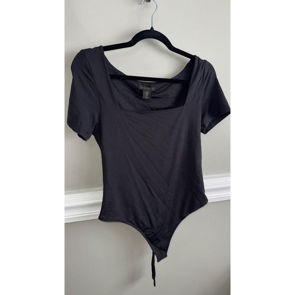 House of Harlow 1960 Womens Black Square Short Sleeve Bodysuit Size Medium 337 - Picture 2 of 5